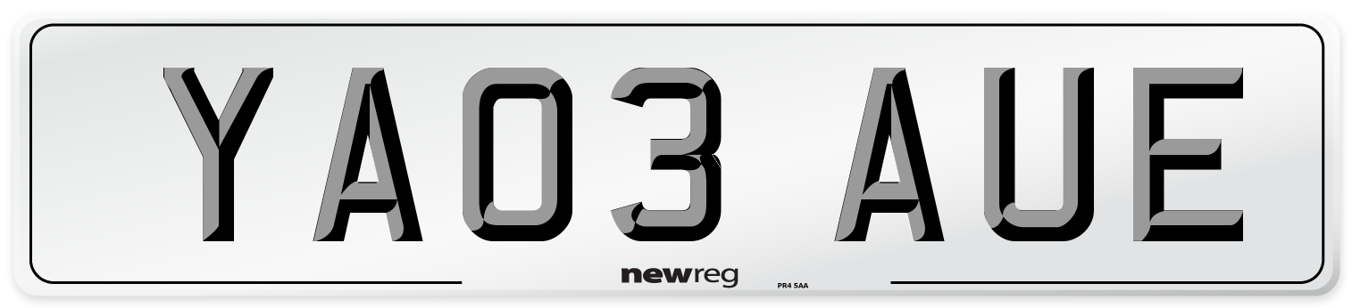 YA03 AUE Number Plate from New Reg